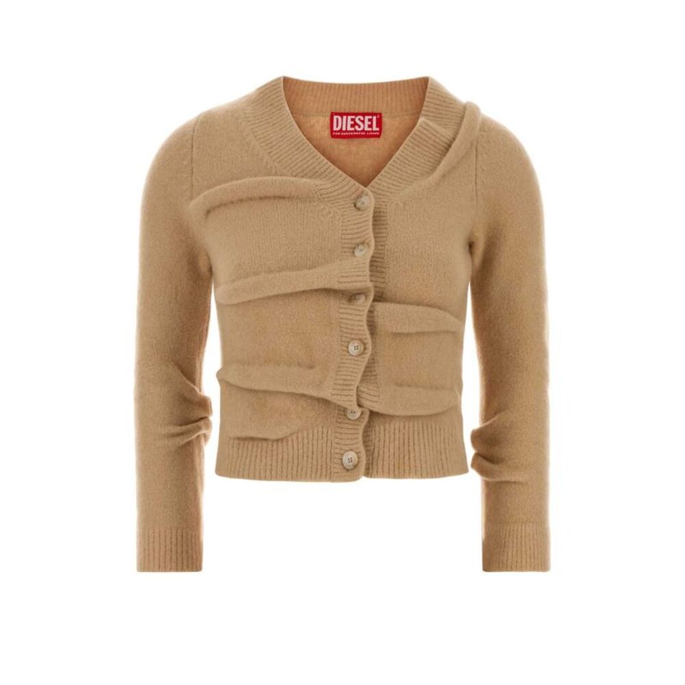 Diesel Women Beige Stretch Wool Blend M-Ava Cardigan